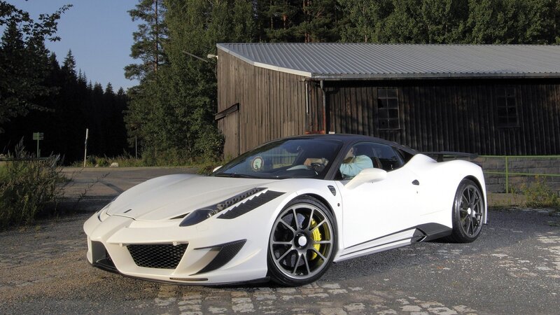 White Sports Car — Calm, Afternoon, Photograph, Building, Trees