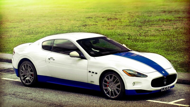White Sports Car — Calm, Afternoon, Photograph, Grass, Parking Lot