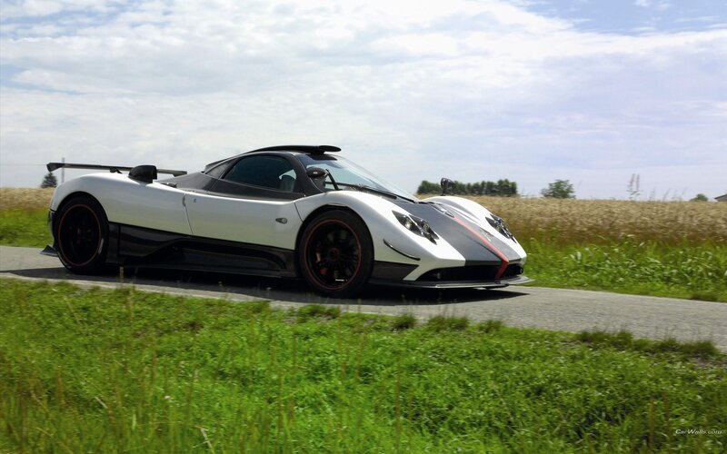 White Sports Car — Calm, Afternoon, Photograph, Road, Field, Sky