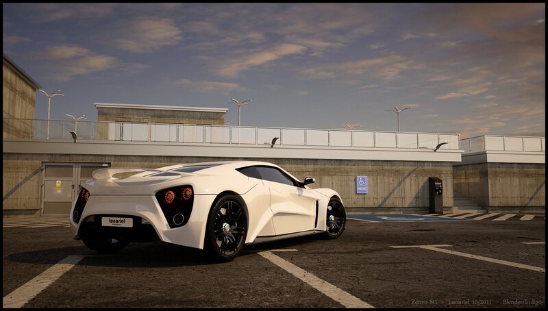 White Sports Car — Calm, Sunset, 3d Render, Parking Lot