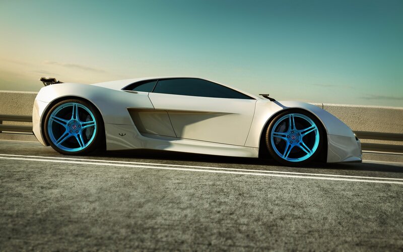 White Sports Car — Calm, Sunset, 3d Render, Road