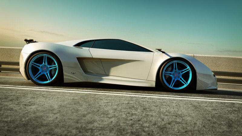 White Sports Car — Calm, Sunset, 3d Render