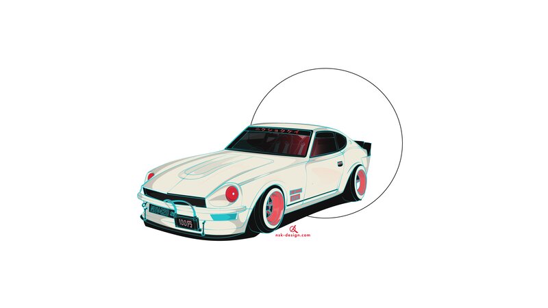 White Sports Car — Clean, Digital Art, Red Wheels