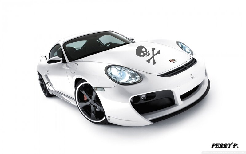 White Sports Car — Clean, Modern, Photograph, Skull and Crossbones