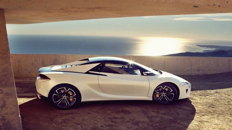 White Sports Car — Concrete Structure