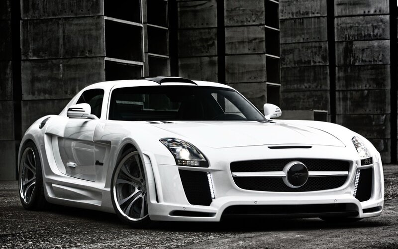 White Sports Car — Concrete