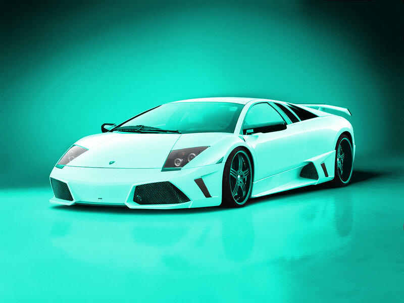 White Sports Car — Cyan