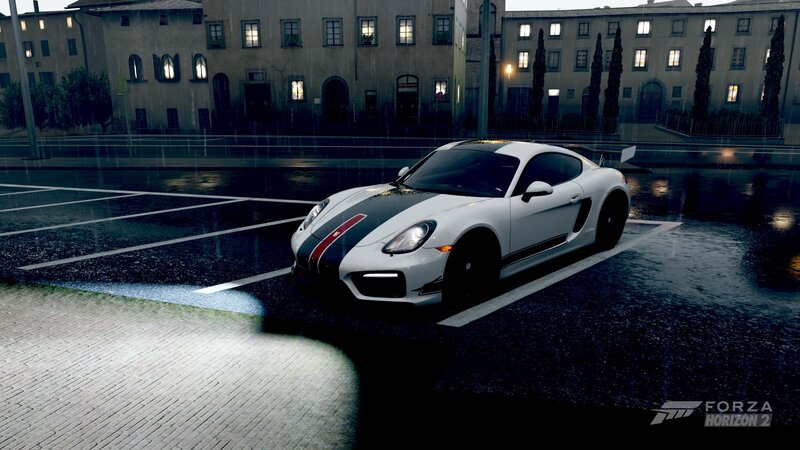 White Sports Car — Dark, Rainy