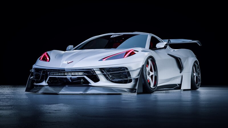 White Sports Car — Dramatic, 3d Render, Carbon Fiber, Red Lights