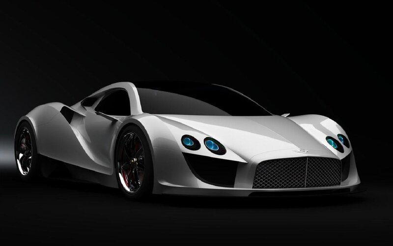 White Sports Car — Dramatic, 3d Render, Headlights