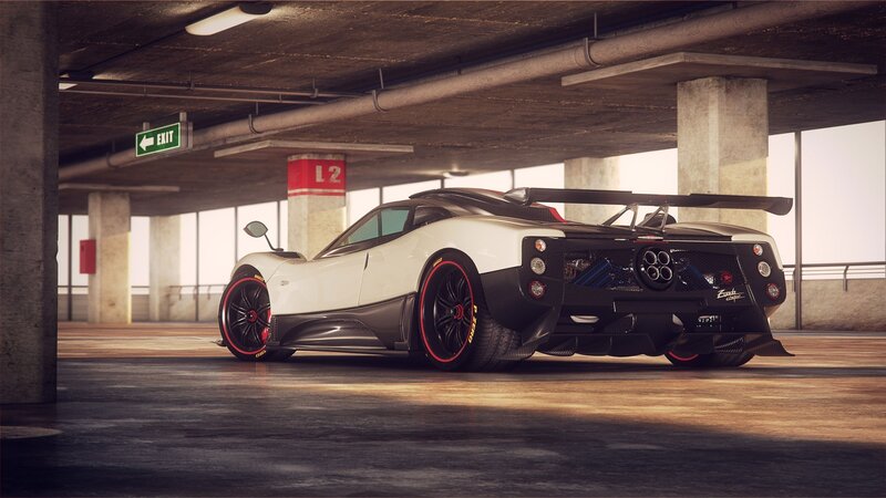 White Sports Car — Dramatic, 3d Render, Parking Garage