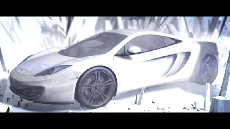 White Sports Car — Dramatic, 3d Render, Shattered Glass