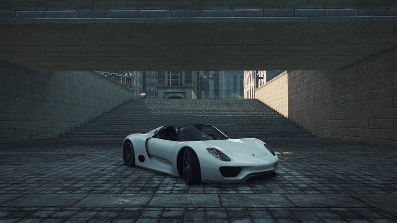 White Sports Car — Dramatic, 3d Render, Stairs