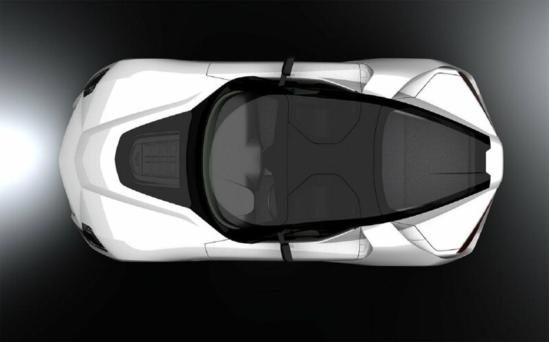 White Sports Car — Dramatic, 3d Render, Top View