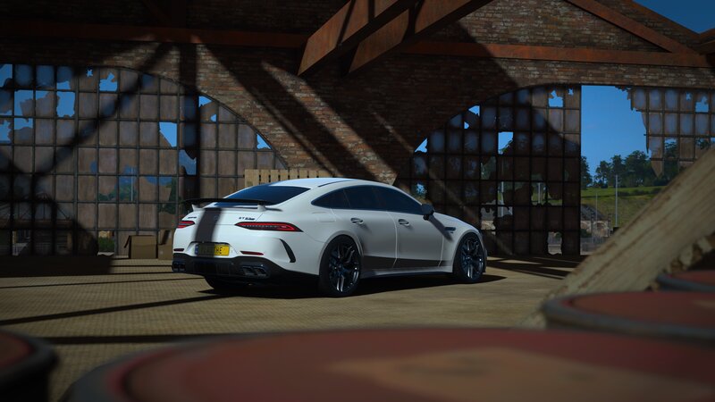White Sports Car — Dramatic, Afternoon, 3d Render, Brick Building