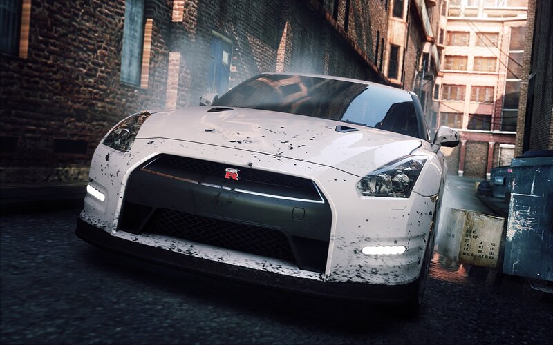 White Sports Car — Dramatic, Afternoon, 3d Render, Brick Buildings, Alley