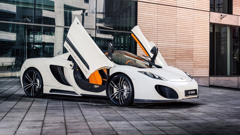 White Sports Car — Dramatic, Afternoon, Photograph, Building, Doors, Tarmac, Black