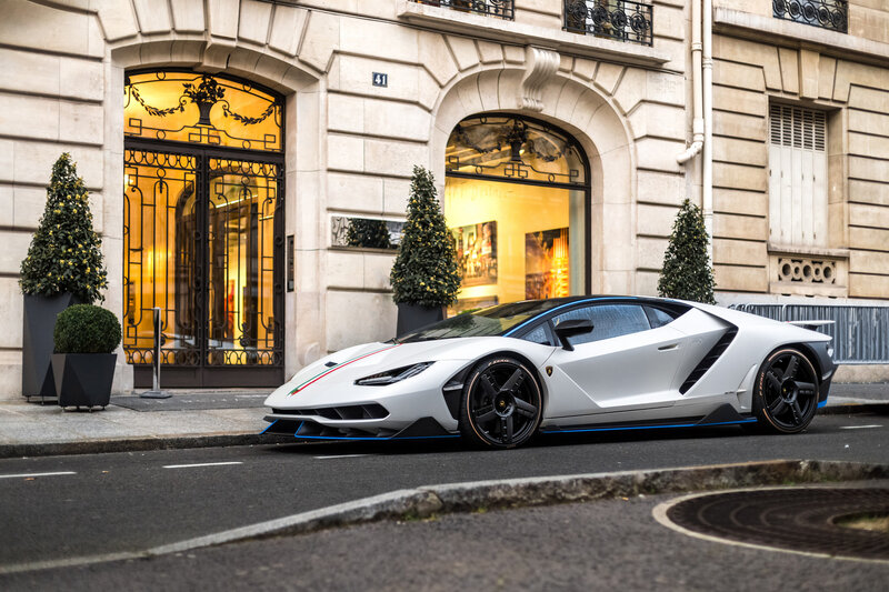 White Sports Car — Dramatic, Afternoon, Photograph, Building, Potted Plants