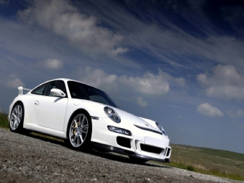 White Sports Car — Dramatic, Afternoon, Photograph, Sky