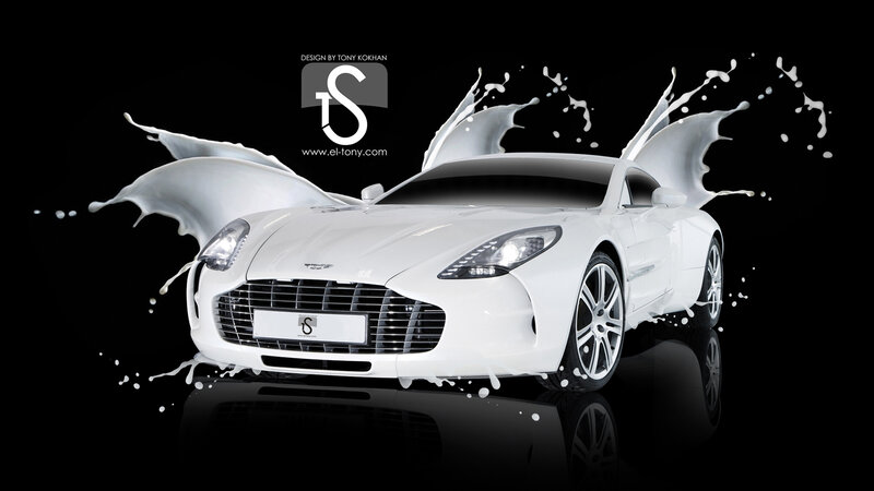 White Sports Car — Dramatic, Digital Art, Milk Splash