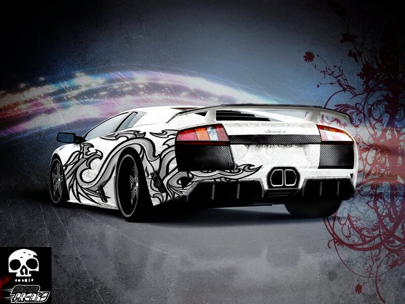 White Sports Car — Dramatic, Digital Art, Skull Logo