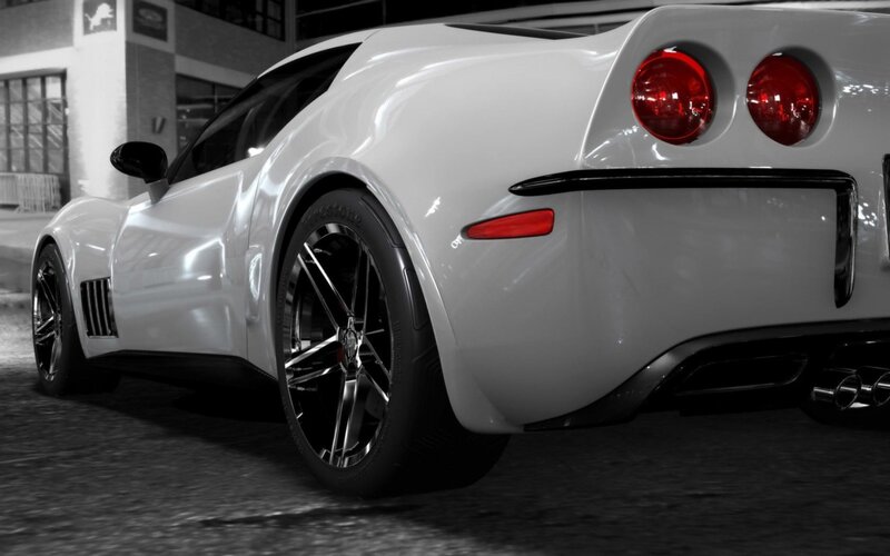 White Sports Car — Dramatic, Night, 3d Render, Building, Tire