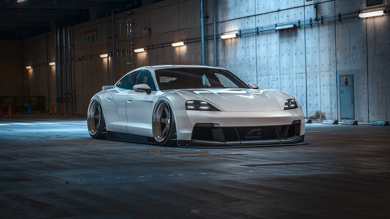White Sports Car — Dramatic, Night, 3d Render, Garage