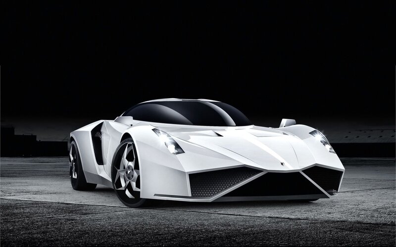 White Sports Car — Dramatic, Night, 3d Render, Road, Headlights
