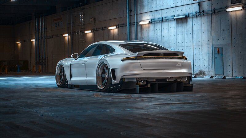 White Sports Car — Dramatic, Night, Digital Art, Concrete Wall