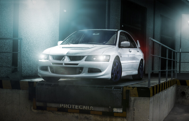 White Sports Car — Dramatic, Night, Digital Art, Garage