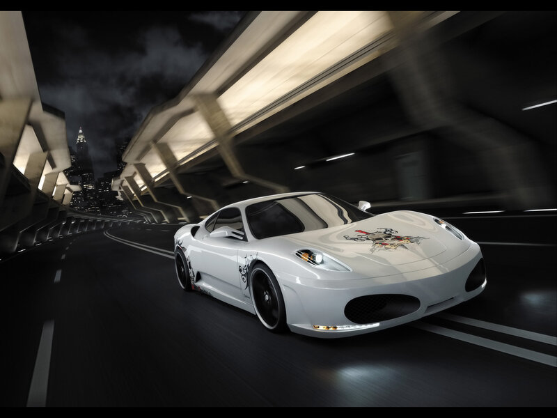 White Sports Car — Dramatic, Night, Digital Art, Tunnel, City
