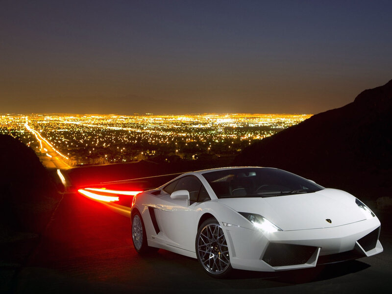 White Sports Car — Dramatic, Night, Photograph, City Lights, Mountain