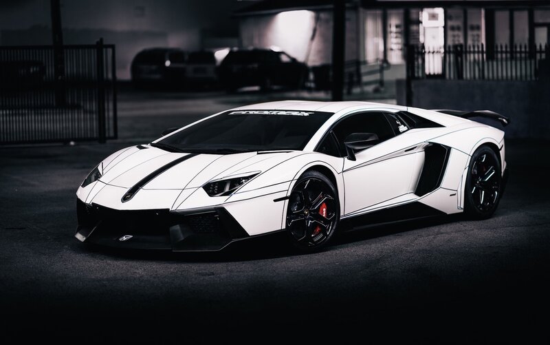 White Sports Car — Dramatic, Night, Photograph, Fence