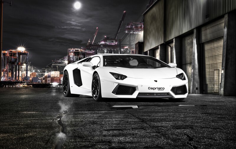 White Sports Car — Dramatic, Night, Photograph, Moon