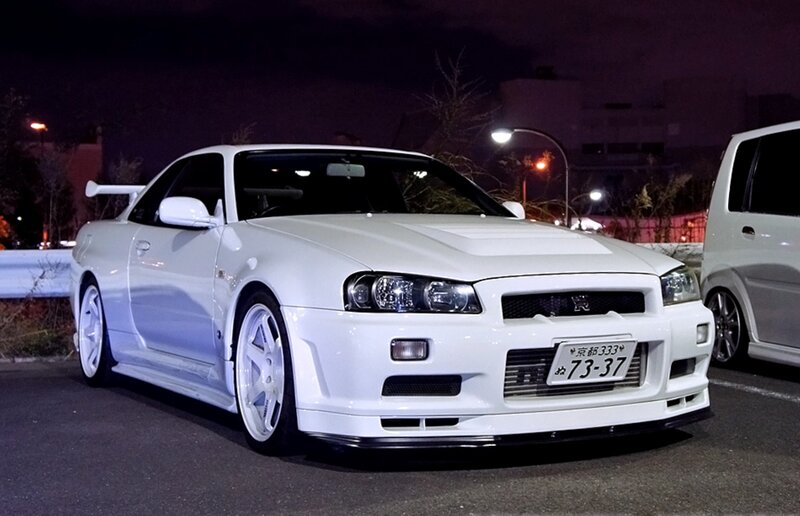 White Sports Car — Dramatic, Night, Photograph, Parking Lot
