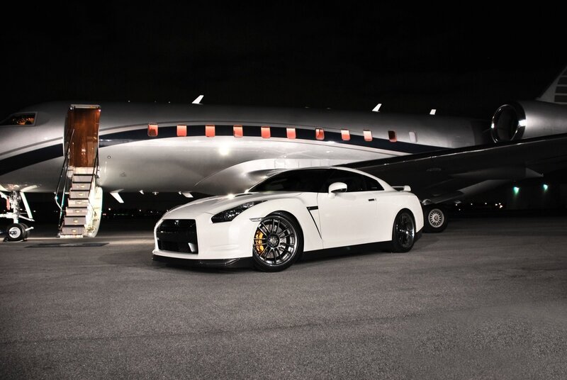 White Sports Car — Dramatic, Night, Photograph, Private Jet