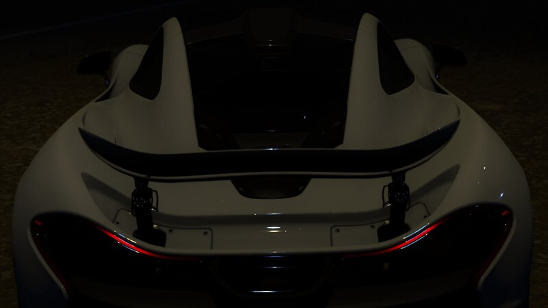 White Sports Car — Dramatic, Night, Photograph, Rear Wing