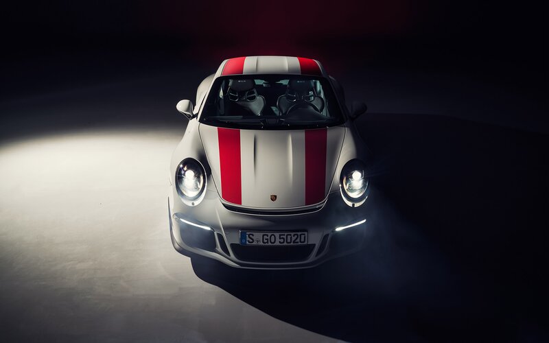 White Sports Car — Dramatic, Night, Photograph, Red Stripes