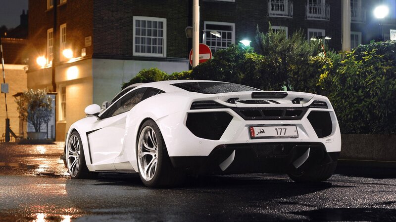 White Sports Car — Dramatic, Night, Photograph, Street, Building