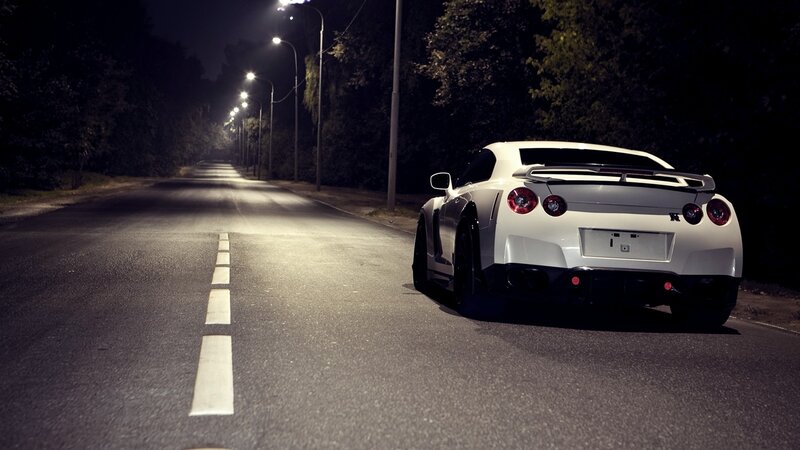 White Sports Car — Dramatic, Night, Photograph, Street Lights