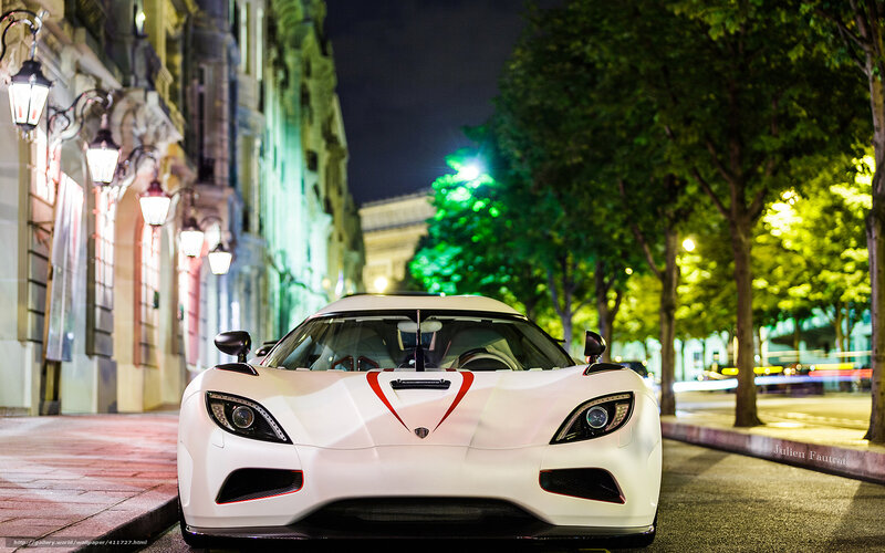 White Sports Car — Dramatic, Night, Photograph, Street Lights, Trees
