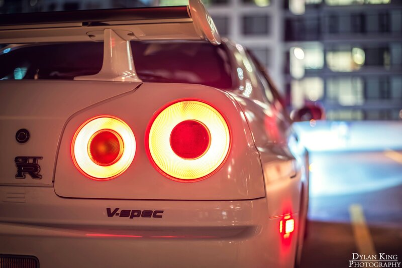 White Sports Car — Dramatic, Night, Photograph, Taillights, Rear Wing