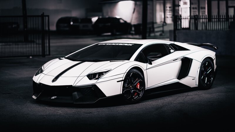 White Sports Car — Dramatic, Night, Photograph, Tire, Fence