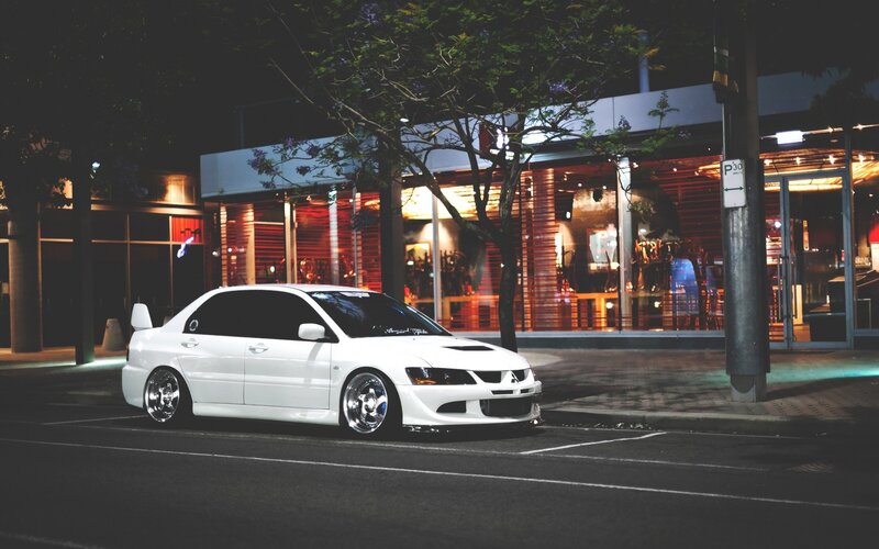 White Sports Car — Dramatic, Night, Photograph, Tree