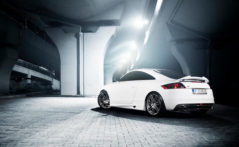 White Sports Car — Dramatic, Night, Photograph, Tunnel, Bricks
