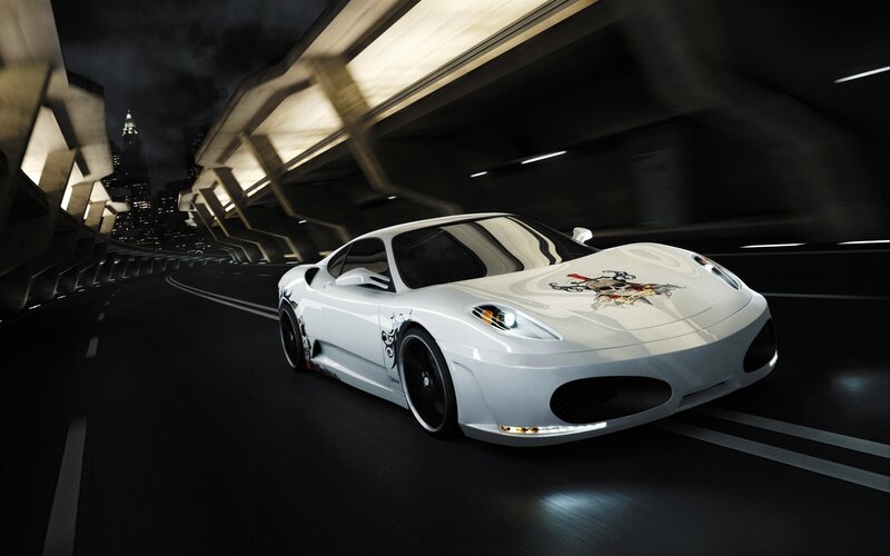 White Sports Car — Dramatic, Night