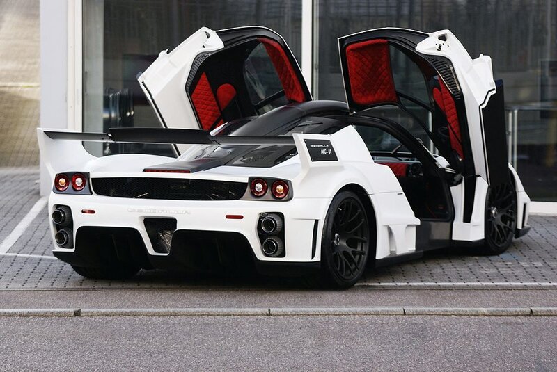 White Sports Car — Dramatic, Photograph, Car Doors, Red Seats