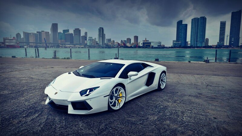 White Sports Car — Dramatic, Photograph, City Skyline, Water