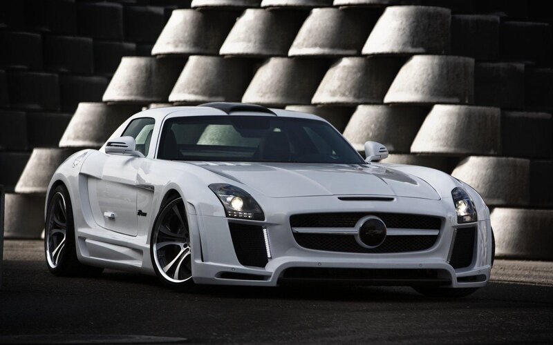 White Sports Car — Dramatic, Photograph, Concrete Blocks, Headlights