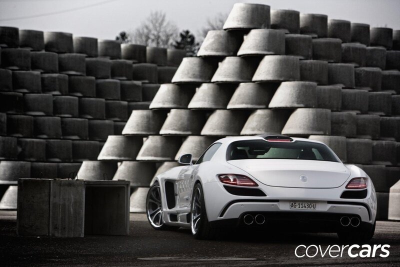 White Sports Car — Dramatic, Photograph, Concrete Blocks